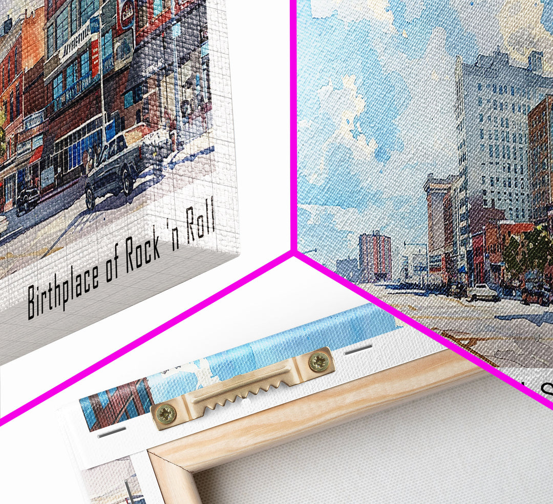 Memphis Tennessee Panoramic Framed Canvas Print, Stunning Watercolor City Art, Office Wall Decor, Travel Poster, Living Room Decor, Home Art