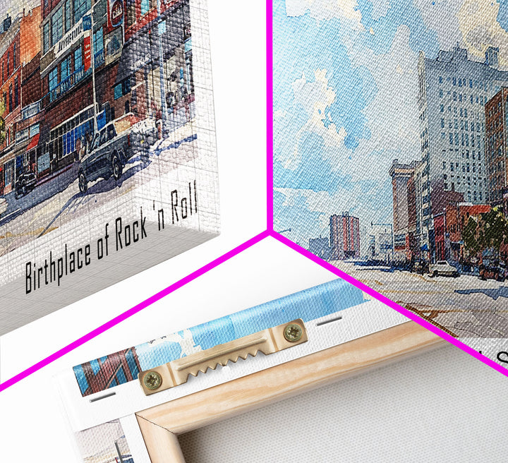 Memphis Tennessee Panoramic Framed Canvas Print, Stunning Watercolor City Art, Office Wall Decor, Travel Poster, Living Room Decor, Home Art