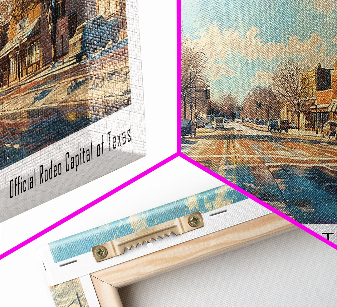 Mesquite Texas Panoramic Framed Canvas Print, Beautiful Watercolor Painting, Office Wall Art, Travel Poster, Living Room Decor, City Art