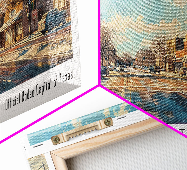 Mesquite Texas Panoramic Framed Canvas Print, Beautiful Watercolor Painting, Office Wall Art, Travel Poster, Living Room Decor, City Art