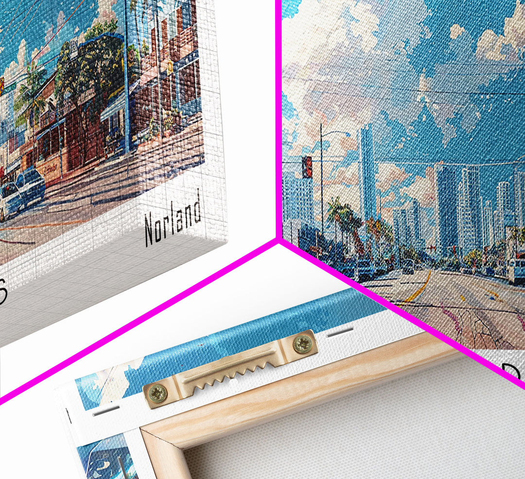 Miami Gardens Florida Panoramic Framed Canvas Print, Beautiful Watercolor City Art, Office Wall Decor, Travel Poster, Living Room Decor