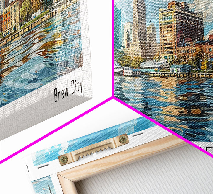 Milwaukee Wisconsin Panoramic Framed Canvas Print, Watercolor Cityscape, Perfect Office Wall Art, Travel Poster, Living Room Decor