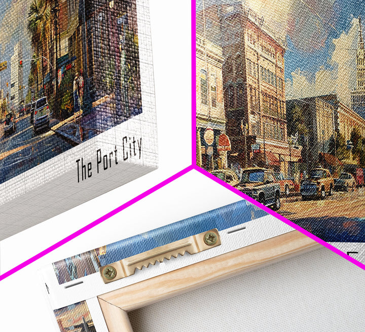 Mobile Alabama Panoramic Framed Canvas Print, Stunning Watercolor Painting, Office Wall Art, Travel Poster, Home Decor, City Art