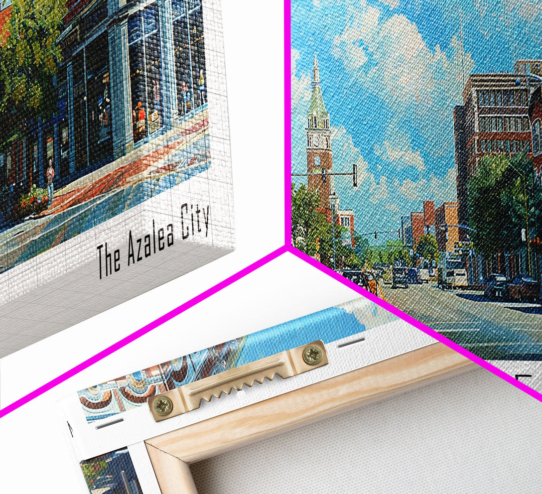 Mobile Alabama Panoramic Framed Canvas Print, Watercolor City Art, Office Wall Decor, Travel Poster, Living Room Decor, City Print