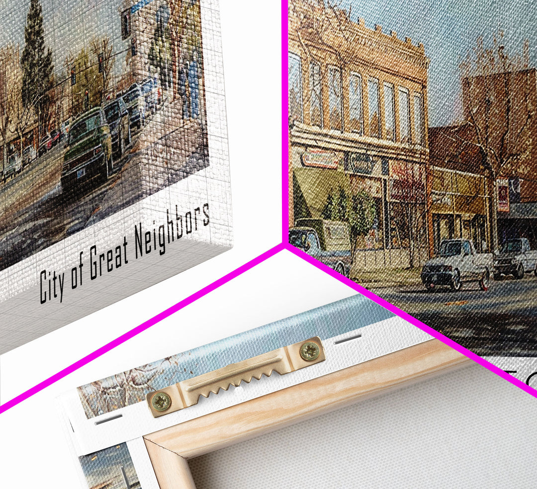 Modesto California Panoramic Framed Canvas Print, Beautiful Watercolor Painting, Office Wall Art, Travel Poster, Living Room Decor, City Art