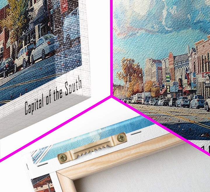 Montgomery Alabama Panoramic Framed Canvas Print, Stunning Watercolor Painting, Office Wall Art, Travel Poster, Home Decor, City Art