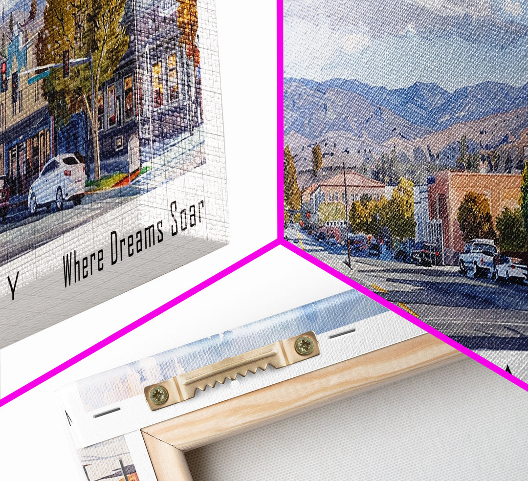 Moreno Valley California Panoramic Framed Canvas Print, Watercolor Cityscape, Office Wall Art, Travel Poster, Living Room Decor, City Art
