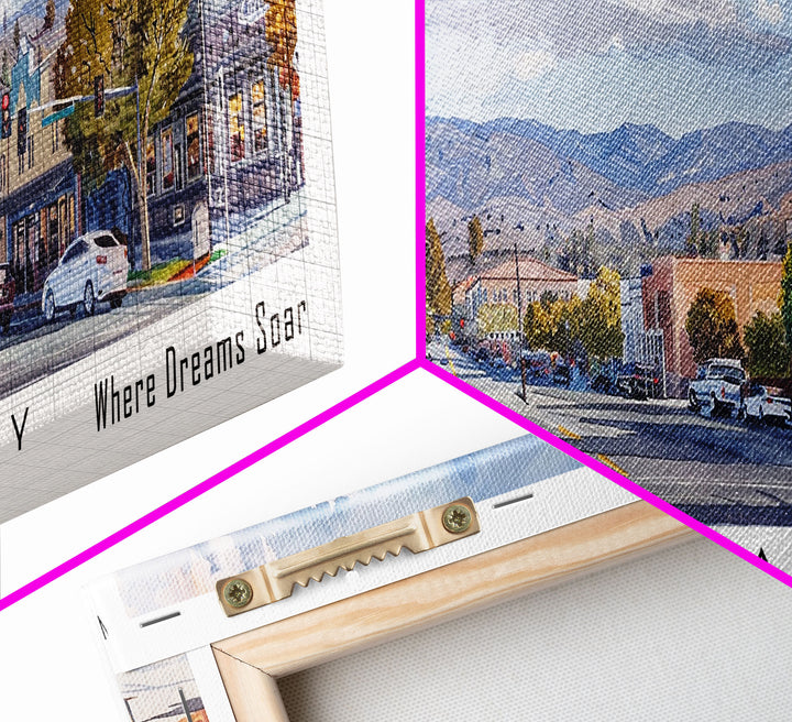 Moreno Valley California Panoramic Framed Canvas Print, Watercolor Cityscape, Office Wall Art, Travel Poster, Living Room Decor, City Art