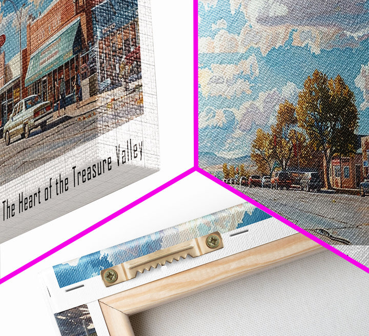 Nampa Idaho Panoramic Framed Canvas Print, Beautiful Watercolor Painting, Office Wall Art, Travel Poster, Home Decor, City Art