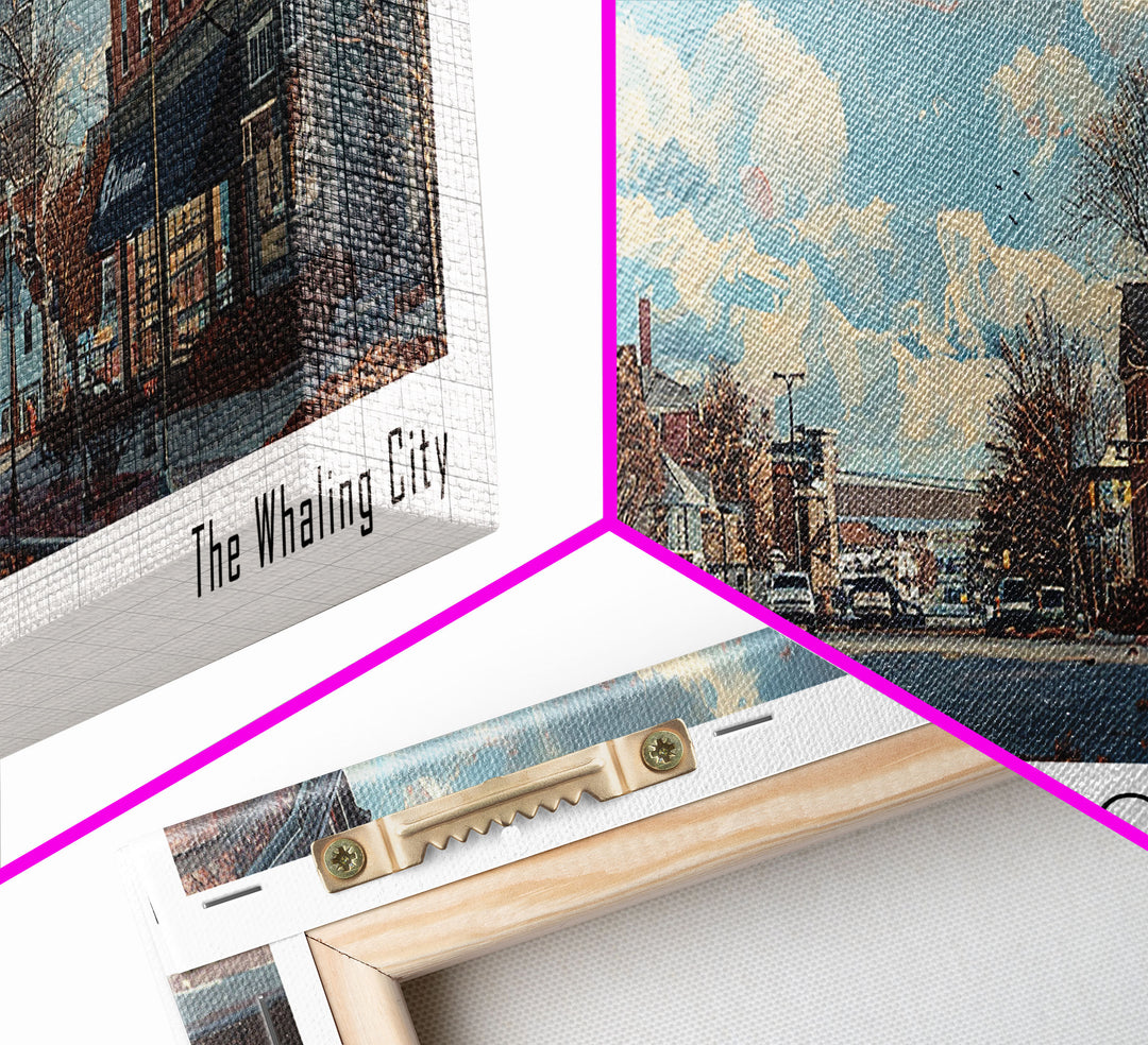 New Bedford Massachusetts Panoramic Framed Canvas Print, Stunning Watercolor Cityscape, Office Wall Art, Travel Poster, Home Decor