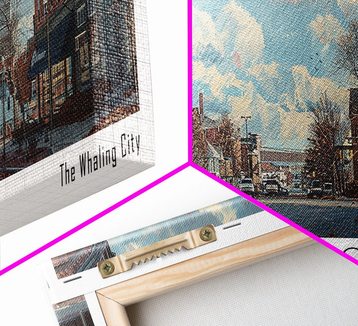 New Bedford Massachusetts Panoramic Framed Canvas Print, Stunning Watercolor Cityscape, Office Wall Art, Travel Poster, Home Decor