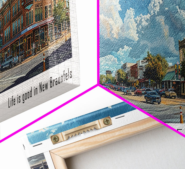New Braunfels Texas Panoramic Framed Canvas Print, Watercolor City Art, Office Wall Decor, Travel Poster, Living Room Decor