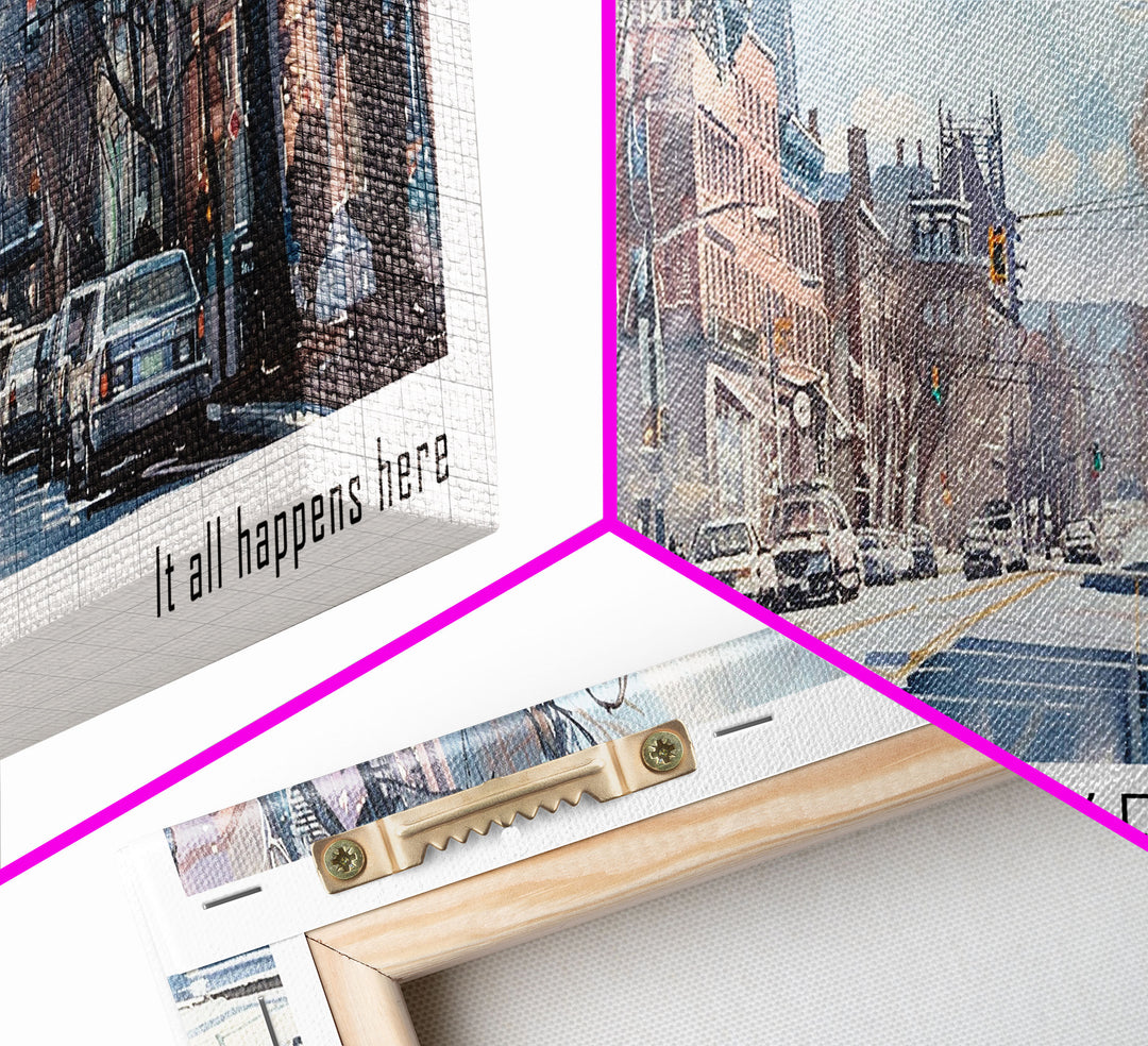 New Haven Connecticut Panoramic Framed Canvas Print, Stunning Watercolor Painting, Office Wall Art, Travel Poster, Home Decor