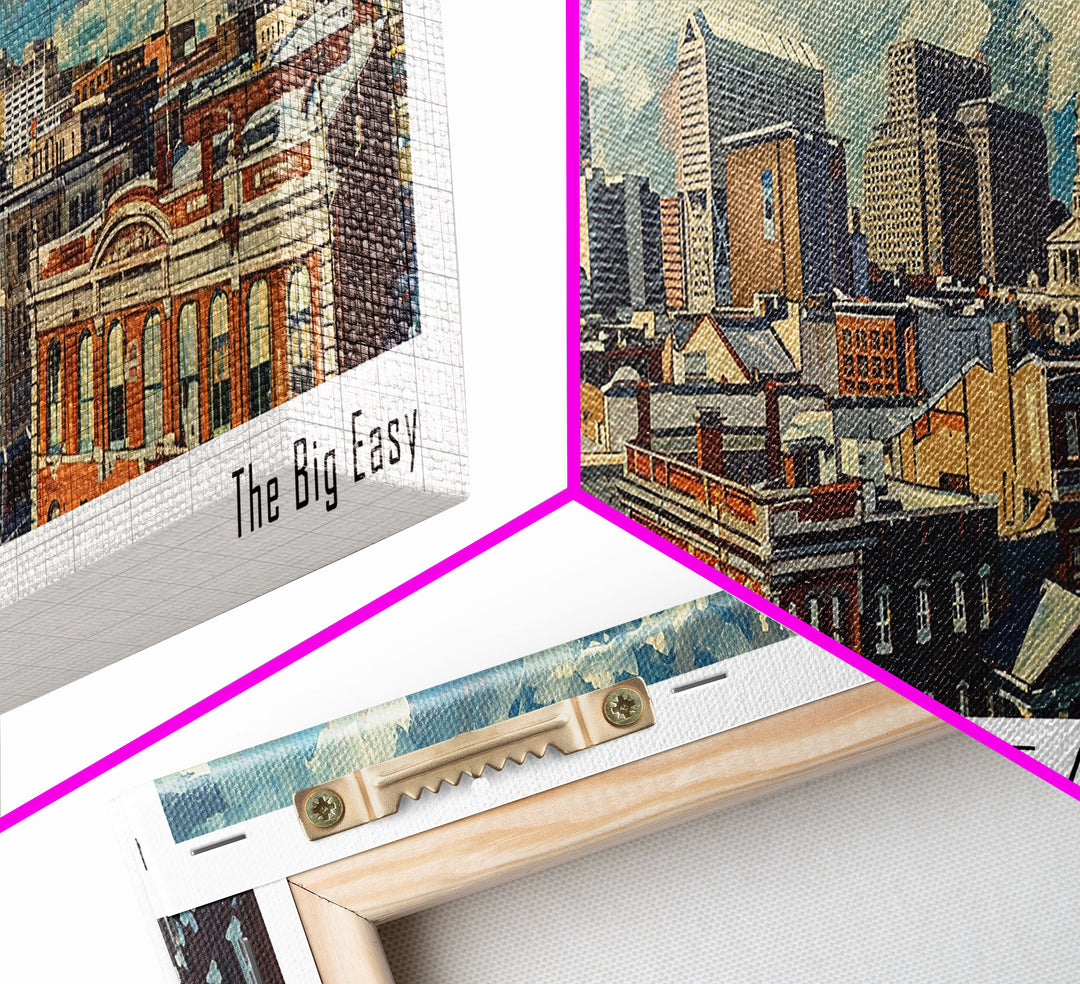 New Orleans Louisiana Panoramic Painting, Framed Canvas Print for Home Decor, Unique Watercolor Art, Travel Poster, Cityscape Gift Idea