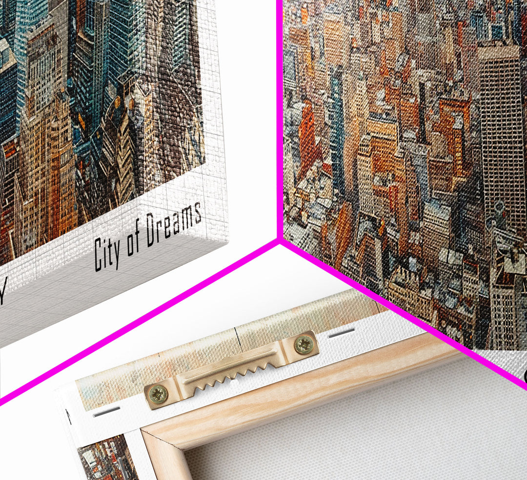 New York New York Panoramic Framed Canvas Print, Watercolor Painting of Cityscape, Home Decor, Travel Poster, Gift Idea for Urban Art Lovers