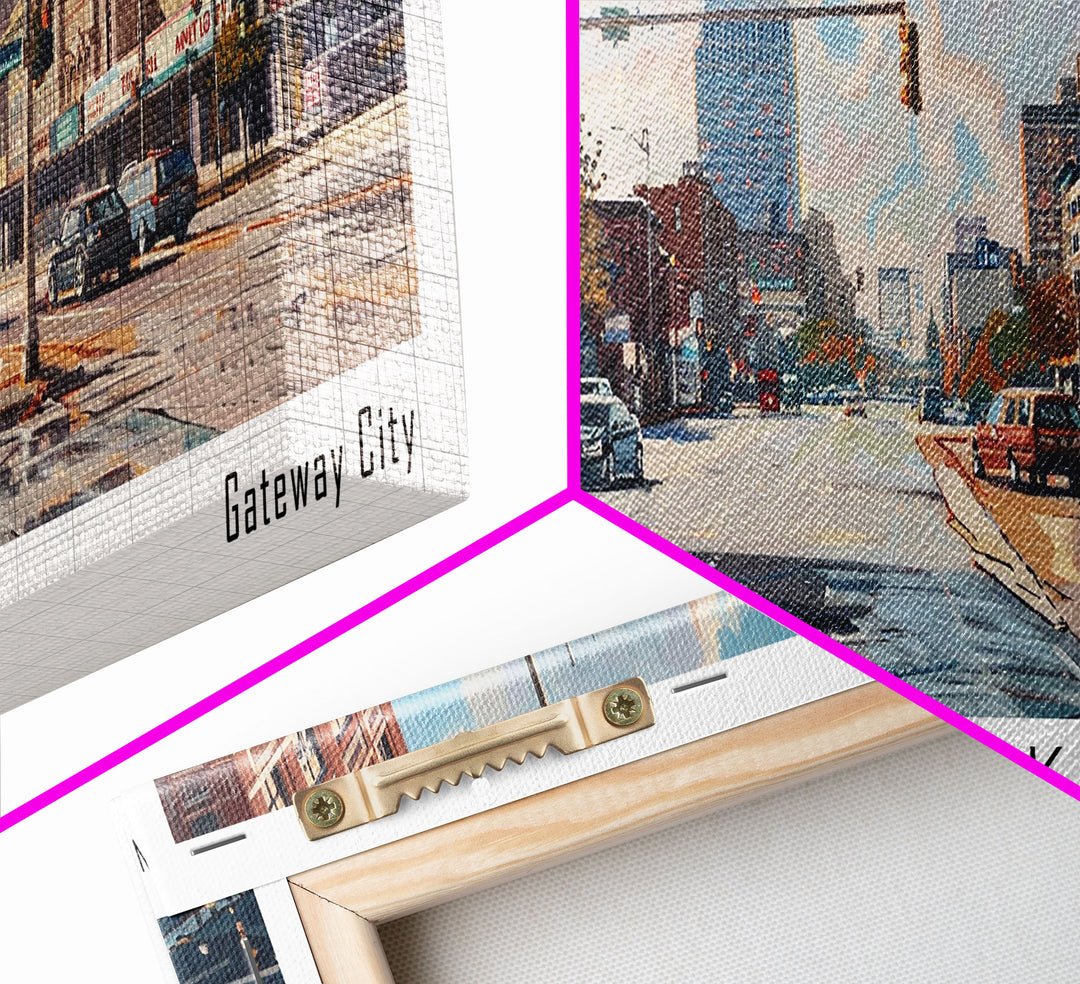 Newark New Jersey Panoramic Framed Canvas Print, Beautiful Watercolor Painting, Office Wall Art, Travel Poster, Home Decor, City Art
