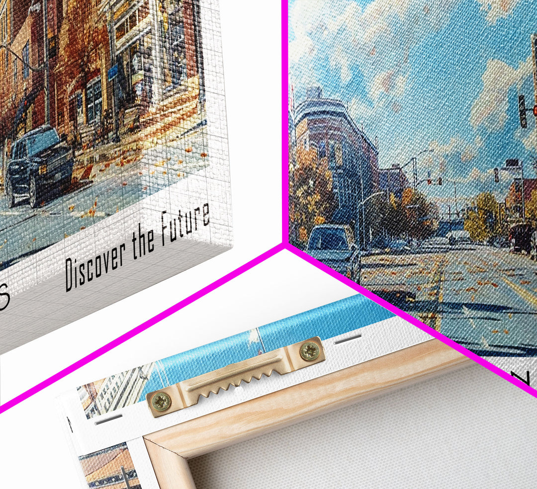Newport News Virginia Panoramic Wall Art, Framed Canvas Print, Beautiful Cityscape Watercolor Painting, Travel Poster, Modern Home Decor