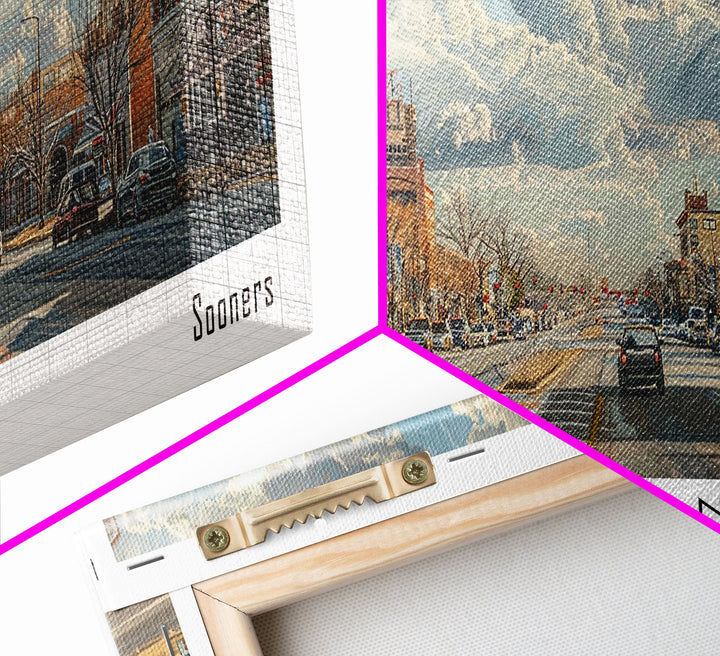 Norman Oklahoma Panoramic Framed Canvas Print, Cityscape Watercolor Painting, Travel Poster for Home Decor, Modern Wall Art, Unique Gift Idea