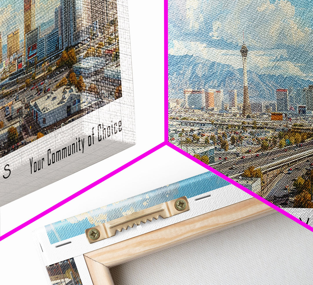 North Las Vegas Nevada Panoramic Framed Canvas Print, Cityscape Watercolor Painting, Travel Poster, Modern Home Decor, Unique Gift Idea