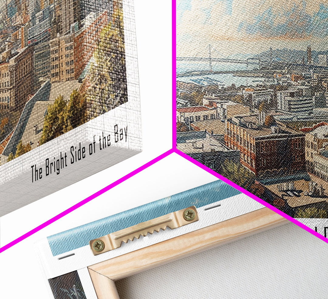Oakland California Panoramic Painting, Framed Canvas Print for Office Decor, Beautiful Cityscape Watercolor Art, Travel Poster, Urban Gift Idea