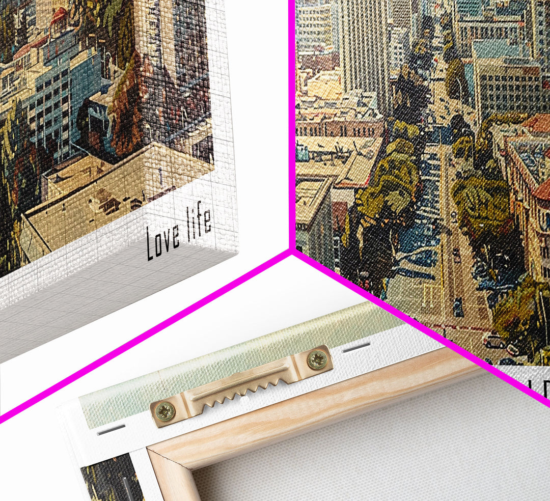 Oakland California Panoramic Wall Art, Framed Canvas Print, Stunning Watercolor Cityscape, Travel Poster, Modern Home Decor, Unique Gift