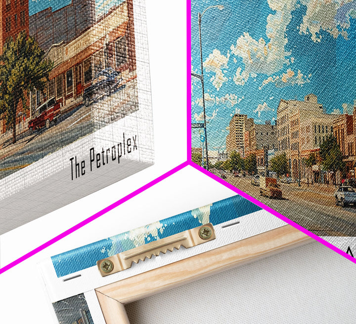 Odessa Texas Panoramic Painting, Framed Canvas Print for Home Decor, Beautiful Cityscape Watercolor Art, Travel Poster, Modern Gift Idea