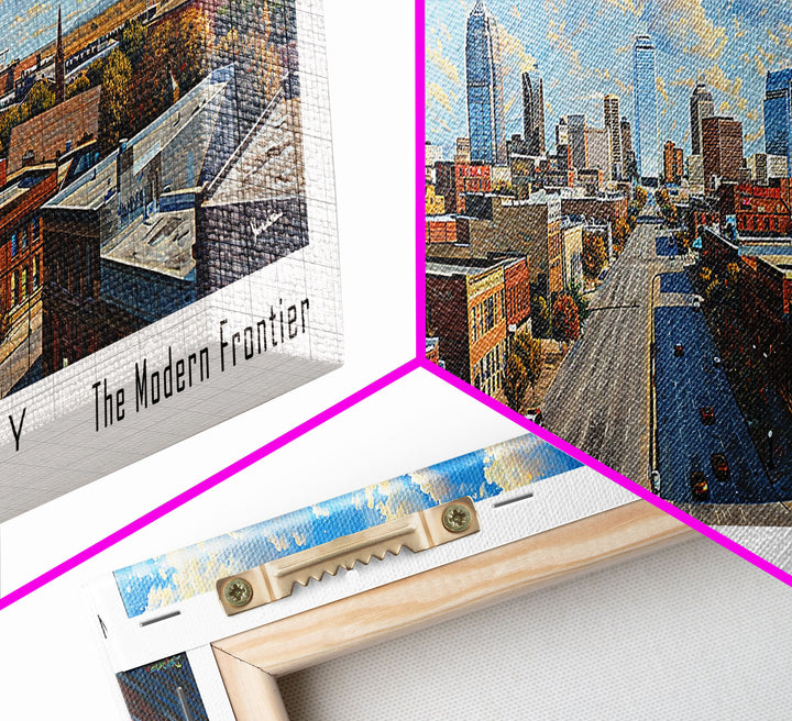 Oklahoma City Oklahoma Panoramic Framed Canvas Print, Cityscape Watercolor Painting, Travel Poster, Home Decor, Unique Gift Idea, Urban Art