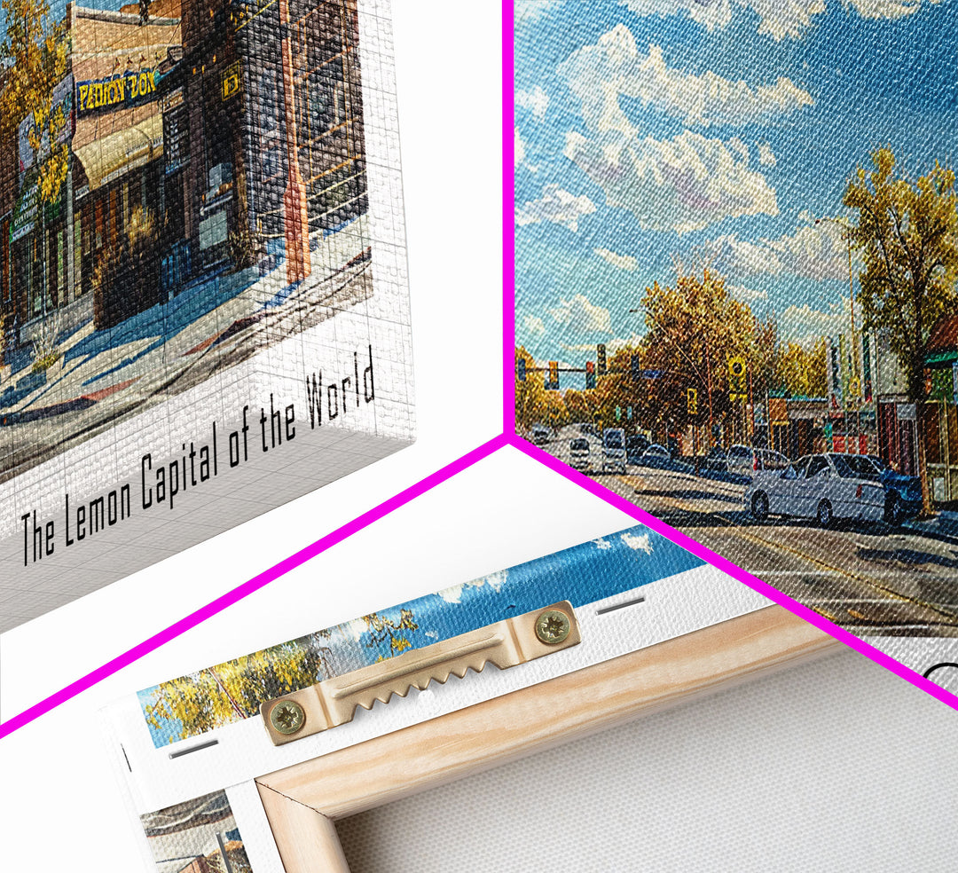 Ontario California Panoramic Painting, Framed Canvas Print, Stunning Watercolor Cityscape Art, Travel Poster, Modern Home Decor, Unique Gift