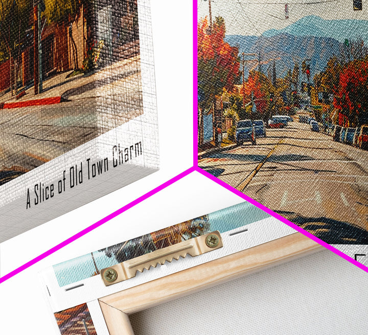 Orange California Panoramic Framed Canvas Print, Cityscape Watercolor Painting, Travel Poster for Home Decor, Urban Art, Unique Gift Idea