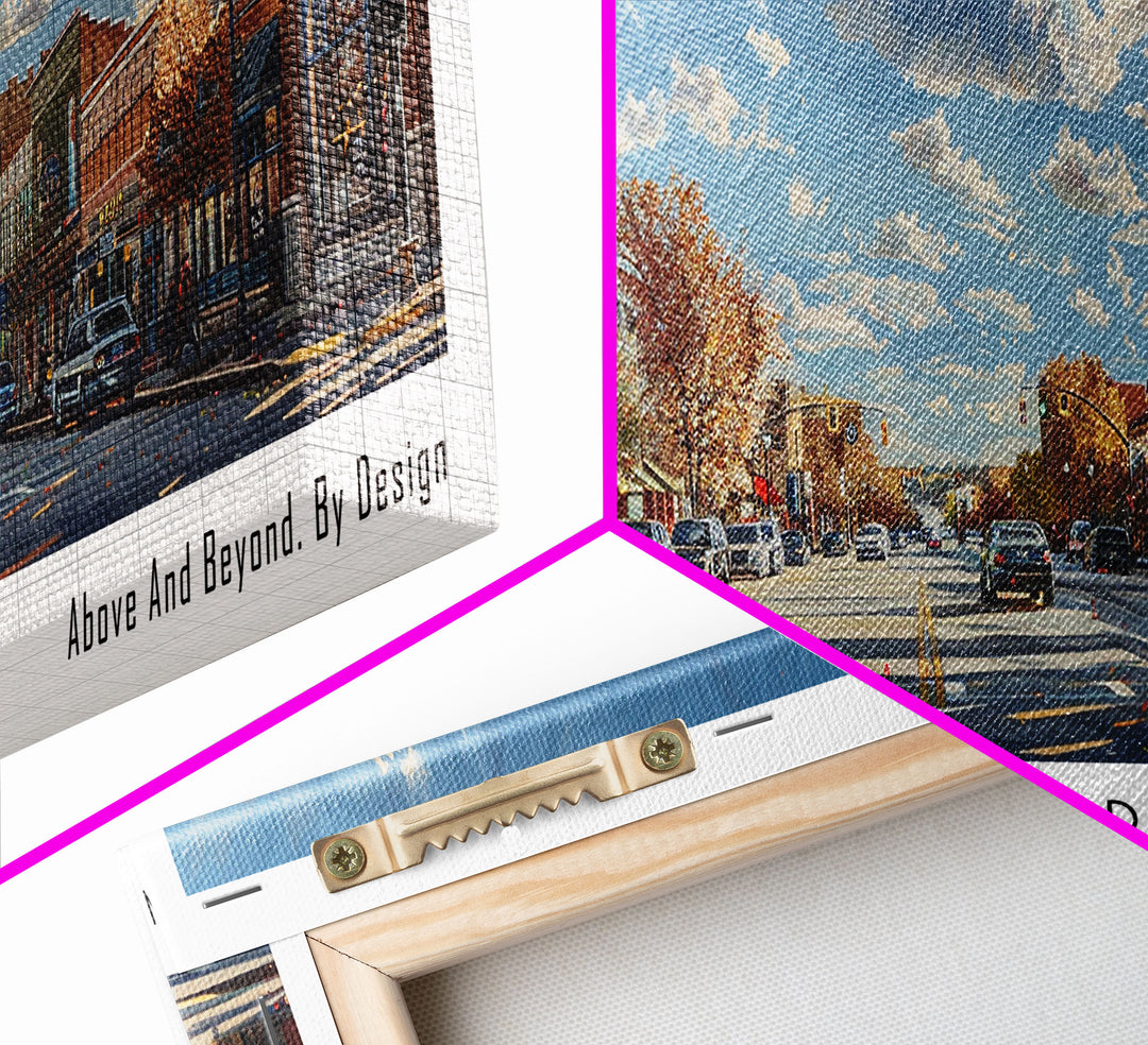 Overland Park Kansas Panoramic Framed Canvas Print, Cityscape Watercolor Painting, Travel Poster, Modern Home Decor, Urban Gift Idea