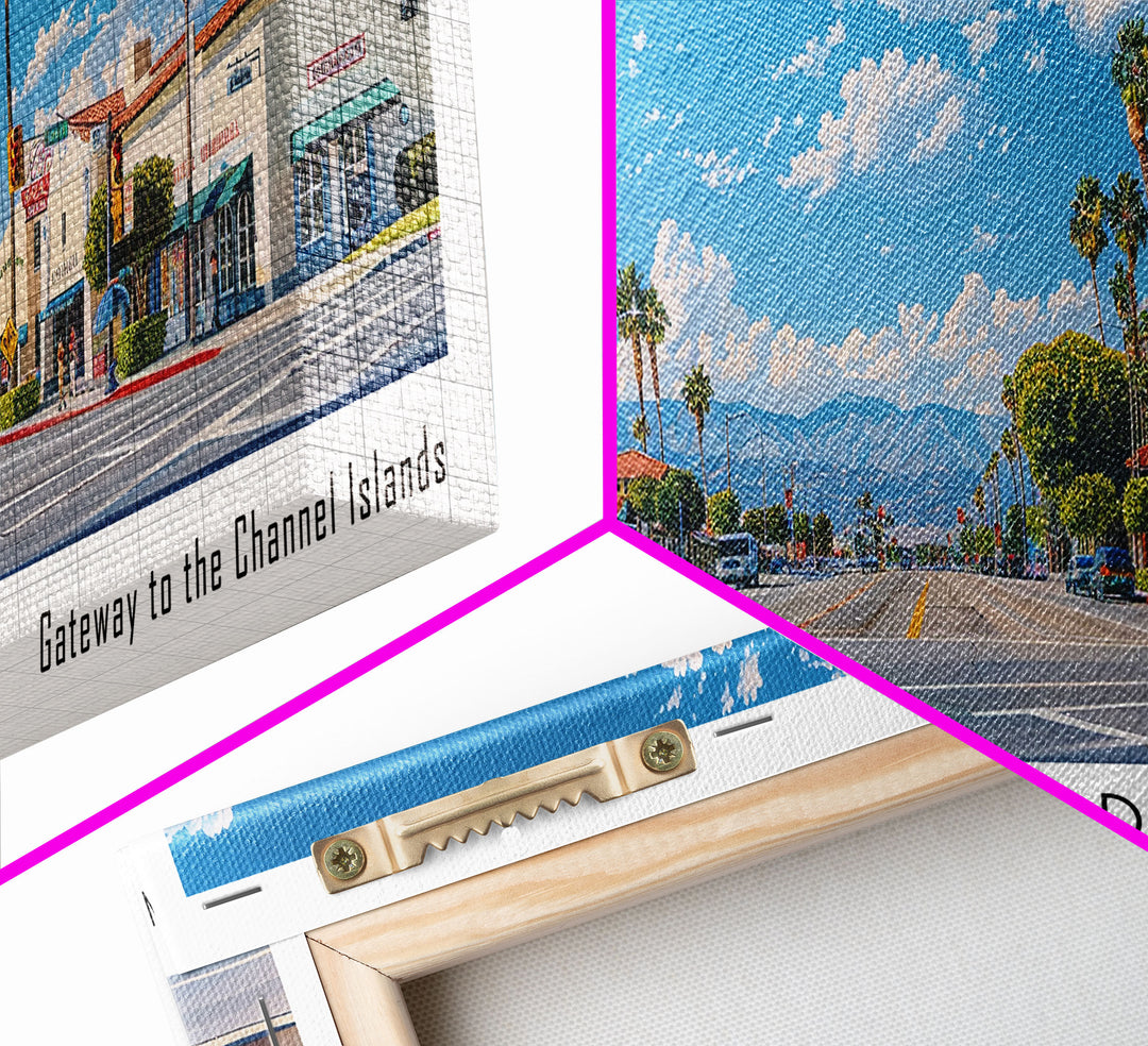 Oxnard California Panoramic Painting, Framed Canvas Print, Stunning Cityscape Watercolor Art, Travel Poster for Home Decor, Unique Gift Idea