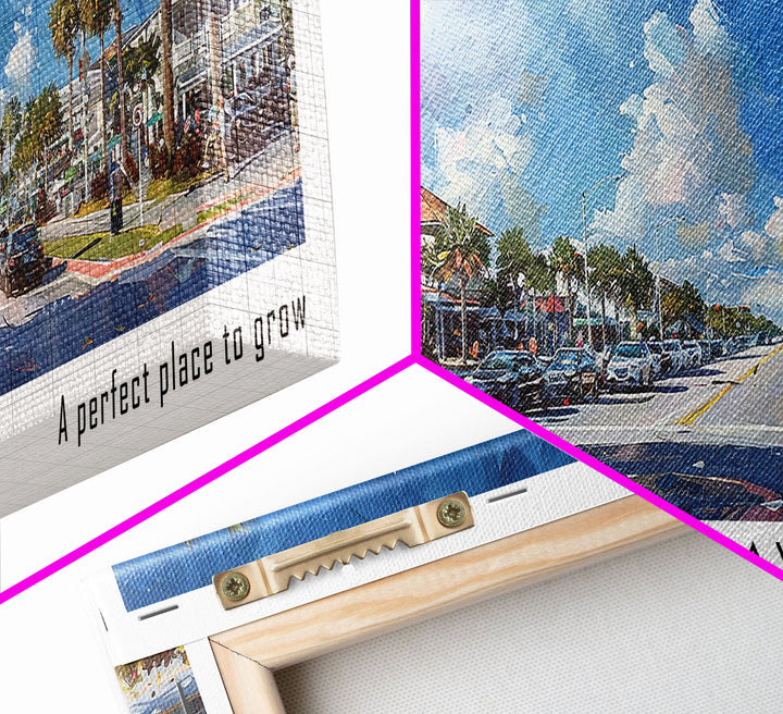 Palm Bay Florida Panoramic Painting, Framed Canvas Print, Beautiful Cityscape Watercolor Art, Travel Poster, Modern Home Decor, Unique Gift