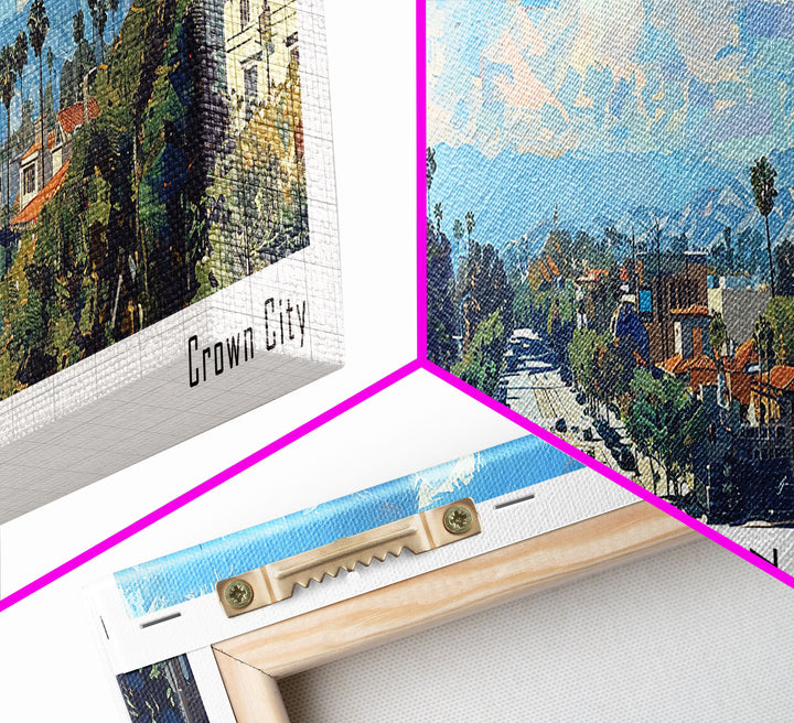 Pasadena California Panoramic Painting, Framed Canvas Print, Stunning Cityscape Watercolor Art, Travel Poster, Modern Home Decor, Unique Gift