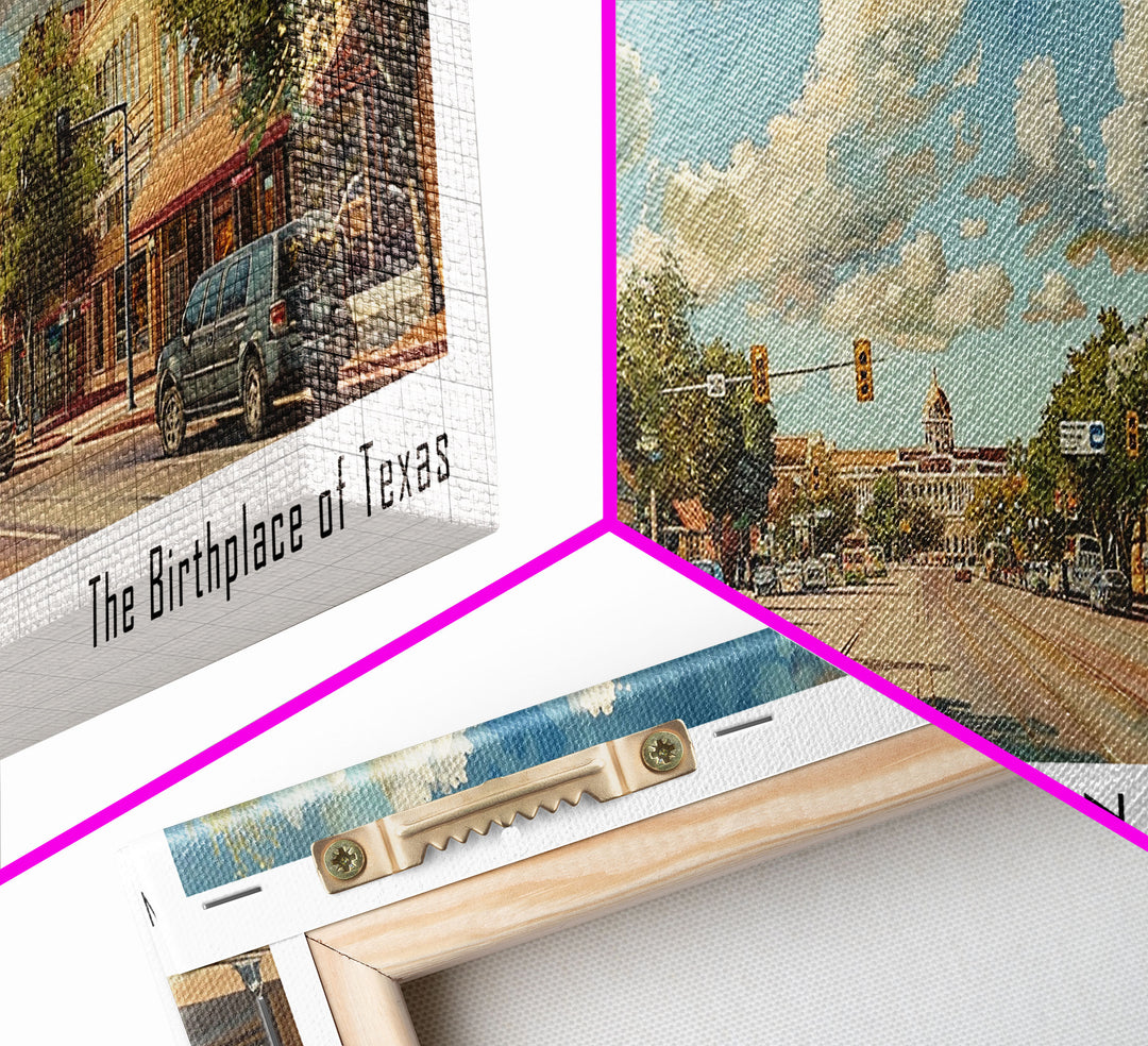 Pasadena Texas Panoramic Painting, Framed Canvas Print, Beautiful Cityscape Watercolor Art, Travel Poster for Home Decor, Unique Gift Idea