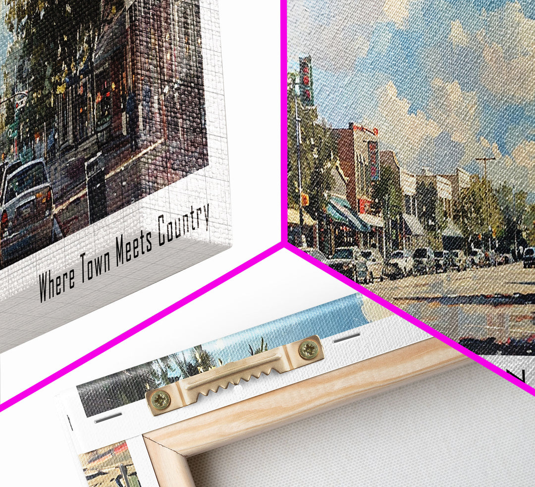 Pearland Texas Panoramic Framed Canvas Print, Cityscape Watercolor Painting, Travel Poster for Home Decor, Urban Art, Unique Gift Idea