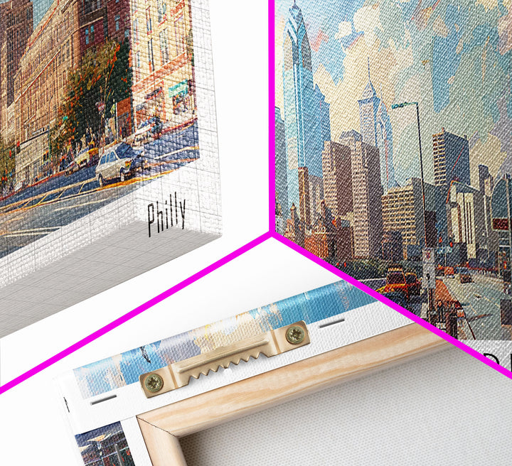Philadelphia Pennsylvania Panoramic Painting, Framed Canvas Print, Stunning Cityscape Watercolor Art, Travel Poster, Modern Home Decor