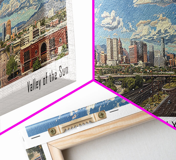 Phoenix Arizona Panoramic Framed Canvas Print, Cityscape Watercolor Painting, Travel Poster for Home Decor, Urban Art, Unique Gift Idea