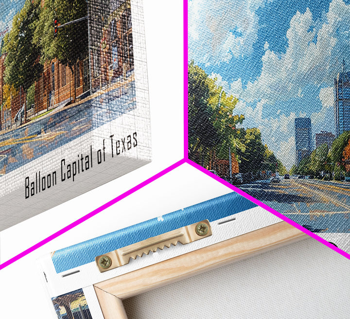 Plano Texas Panoramic Framed Canvas Print, Cityscape Watercolor Painting, Travel Poster for Home Decor, Urban Art, Unique Gift Idea
