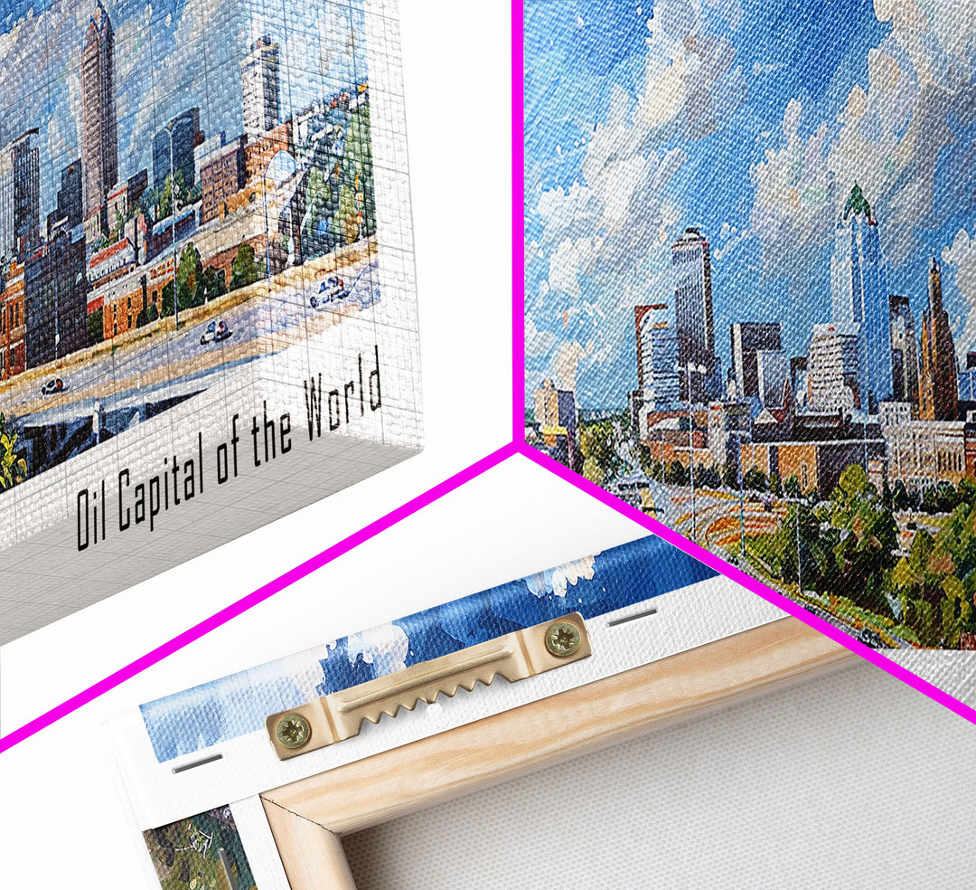 Tulsa Oklahoma Panoramic Painting, Framed Canvas Print, Vintage Travel Poster, Artistic Home Decor, Unique Office Wall Art, Gift Idea