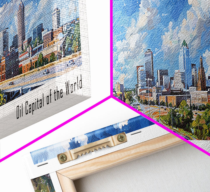 Tulsa Oklahoma Panoramic Painting, Framed Canvas Print, Vintage Travel Poster, Artistic Home Decor, Unique Office Wall Art, Gift Idea