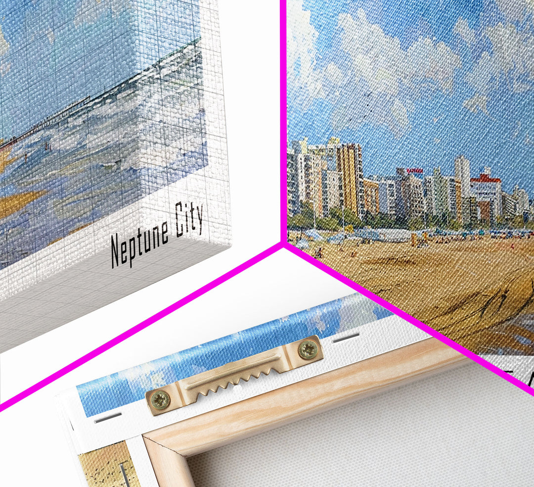 Virginia Beach Virginia Panoramic Framed Canvas Print, Vintage Travel Poster, Unique Wall Art, Artistic Living Room Decor, Office Gift, Home Decoration