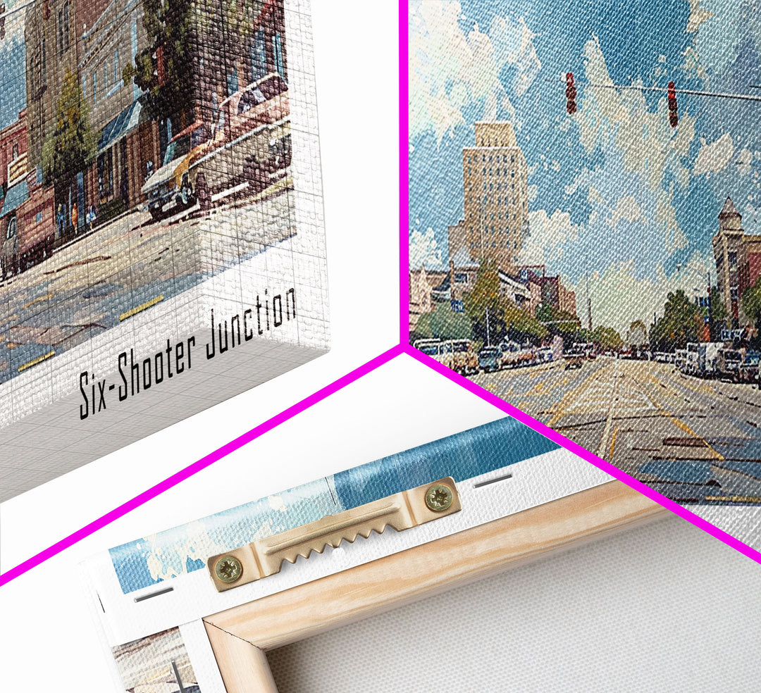 Waco Texas Panoramic Wall Art, Framed Canvas Print, Vintage Style Travel Poster, Artistic Home Decor, Unique Office Piece, Gift Idea