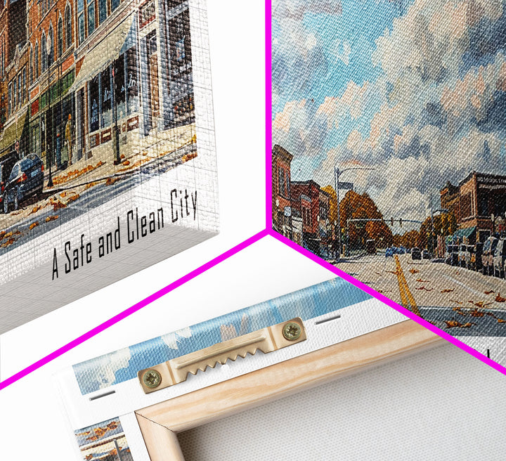 Warren Michigan Panoramic Framed Canvas Print, Vintage Travel Poster, Unique Wall Art, Artistic Home Decor, Office Gift Idea