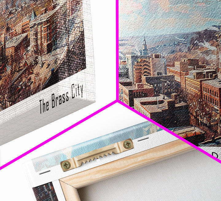 Waterbury Connecticut Panoramic Framed Canvas Print, Vintage Travel Poster, Artistic Wall Art, Unique Home Decor, Office Gift Idea