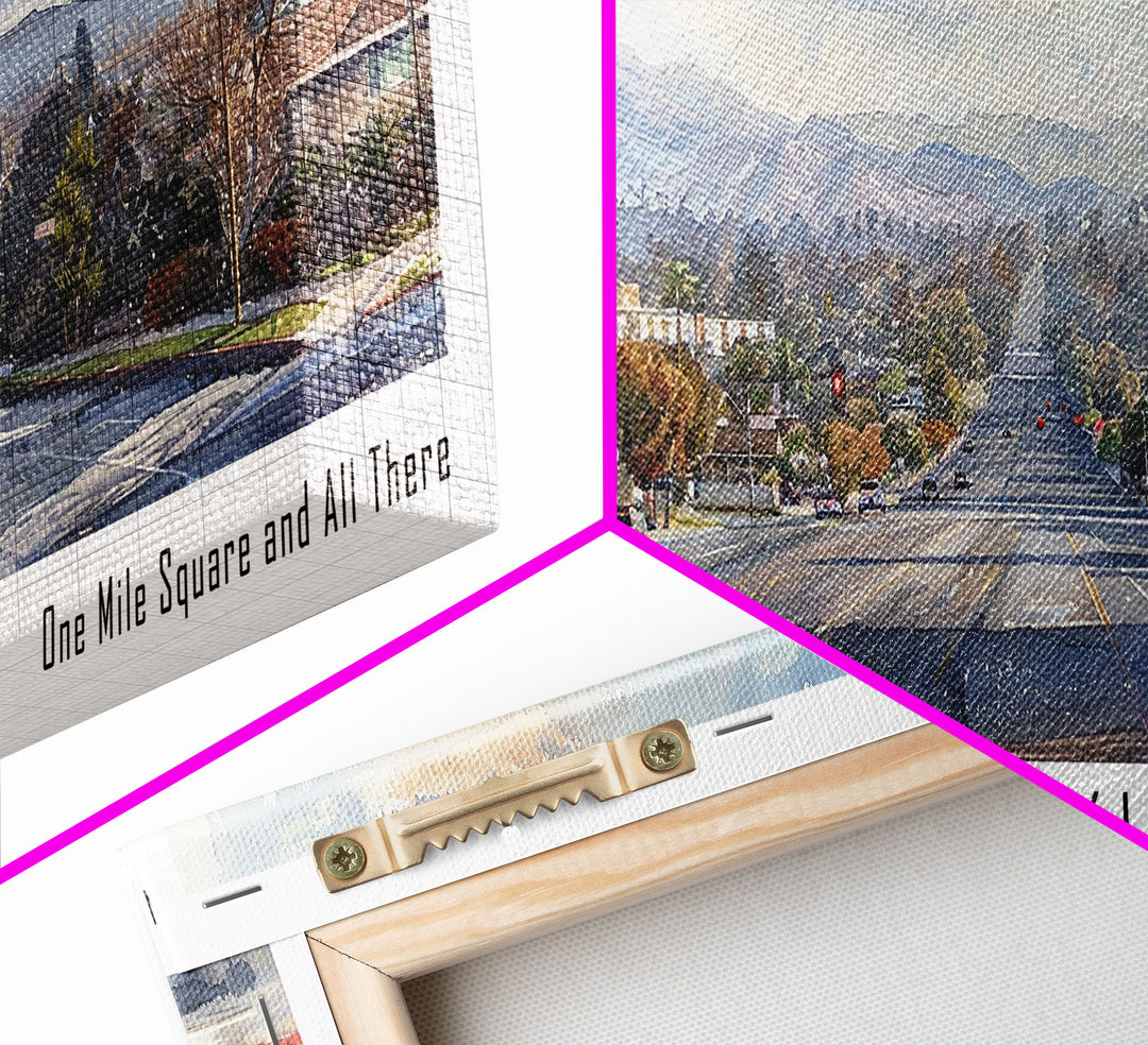 West Covina California Panoramic Painting, Framed Canvas Print, Vintage Travel Poster, Artistic Home Decor, Unique Office Wall Art