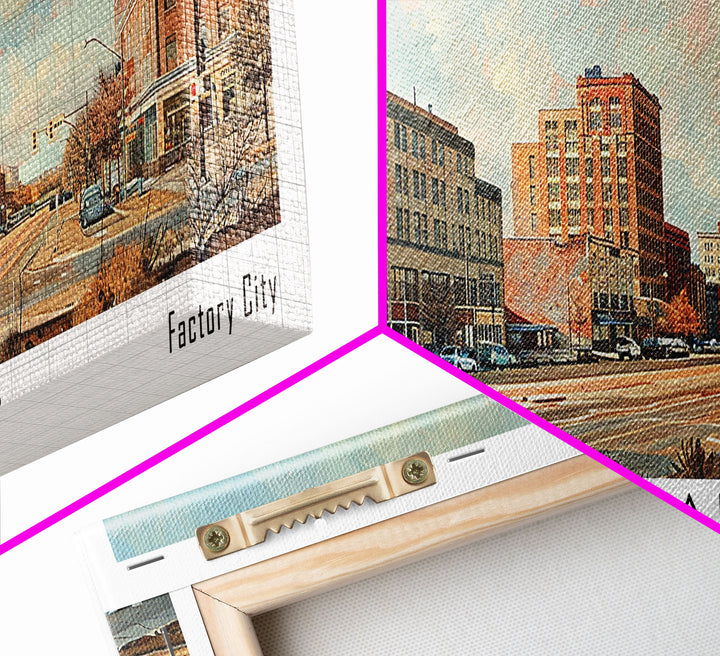 Wichita Falls Texas Panoramic Framed Canvas Print, Vintage Travel Poster, Unique Wall Art, Artistic Living Room Decor, Office Gift Idea