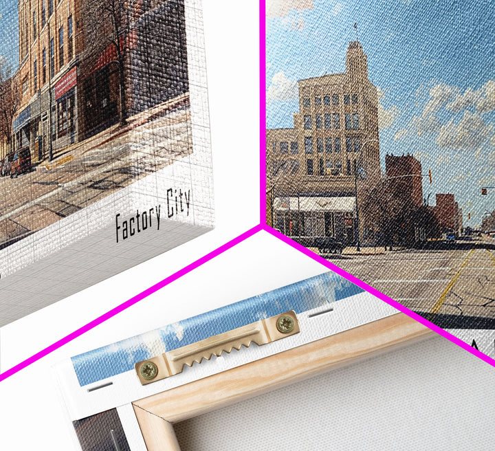 Wichita Falls Texas Panoramic Painting, Framed Canvas Print, Retro Style Travel Poster, Unique Home Decor, Artistic Office Wall Art