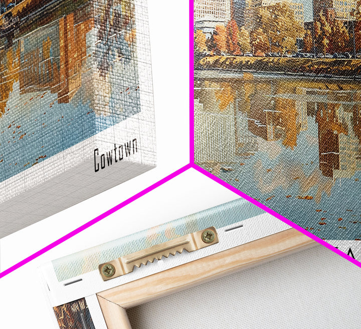 Wichita Kansas Panoramic Painting, Framed Canvas Print, Vintage Travel Poster, Artistic Home Decor, Unique Office Wall Art