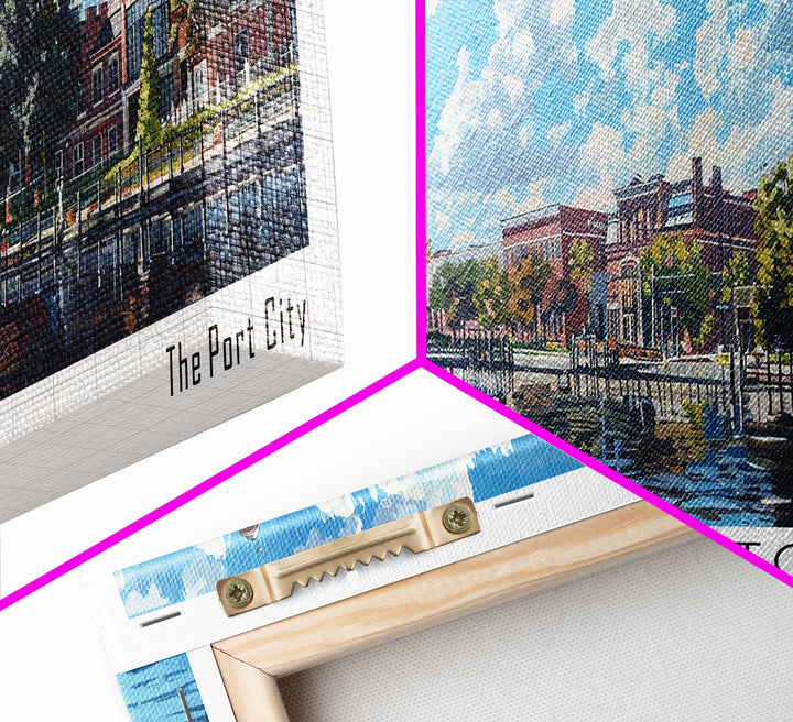 Wilmington North Carolina Panoramic Painting, Framed Canvas Print, Vintage Travel Poster, Artistic Wall Art, Unique Home Decor, Office Gift Idea