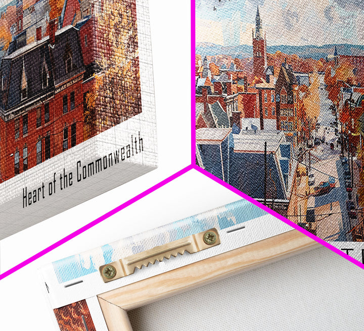 Worcester Massachusetts Panoramic Framed Canvas Print, Vintage Travel Poster, Artistic Wall Art, Unique Living Room Decor, Office Gift, Home Decoration